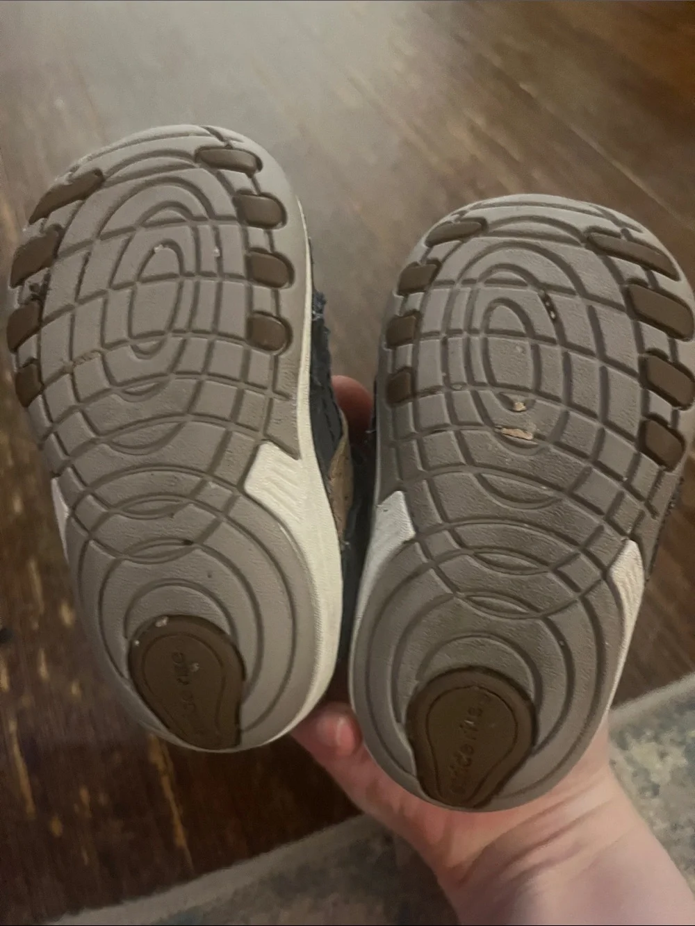 Stride Rite Navy and Tan Hook-and-Loop Kids Sneakers